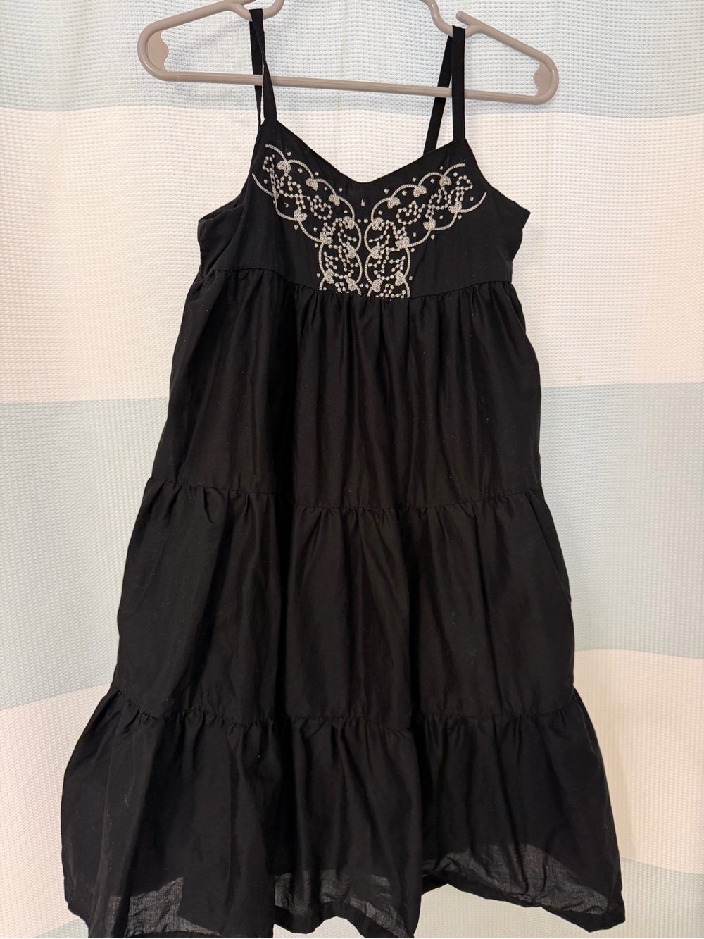 Old Navy Black Tiered Sundress with White Embroidered Yoke